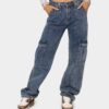 Blue Denim Utility Pants with Partial Elastic Waist