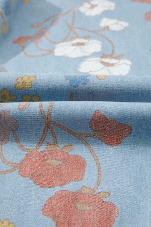 Sky Blue Floral Printed Raw Hem Shift Jeans - Image 11