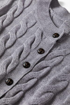 High Cable Knit Cardigan Sweater - Image 7