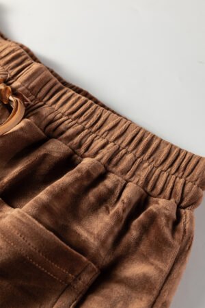 Coffee Straight Loose Drawstring Elastic High Waist Fleece Pants - Image 9