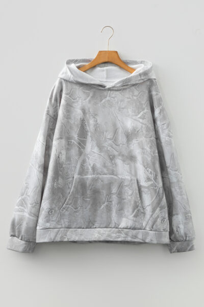 Gray Plus Size Camouflage Woodland Print Oversized Sporty Hoodie