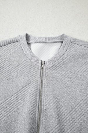 Medium Grey Trendy Textured Half Zip Loose Sweatshirt - Image 8