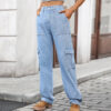 Beau Blue Washed Denim Cargo Pants with Large Pockets and Semi-Elastic Waist