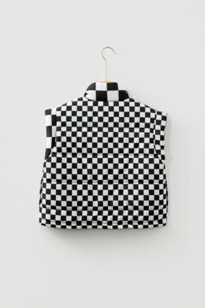 Black Double Checked Stand Collar Cropped Puffer Vest - Image 6