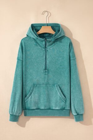 Canton Half Zip Kangaroo Pocket Mineral Wash Baggy Hoodie - Image 4