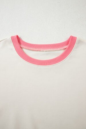White Color Block Striped Patchwork Dolman Slit Sweatshirt - Image 12
