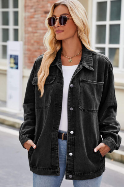 Black new vintage washed denim jacket for women