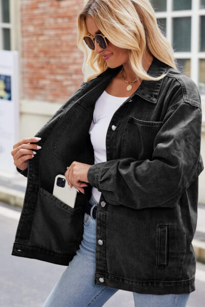 Alternative view of Black new vintage washed denim jacket for women