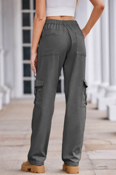 Alternative view of Gray Washed Denim Cargo Pants with Large Pockets and Semi-Elastic Waist