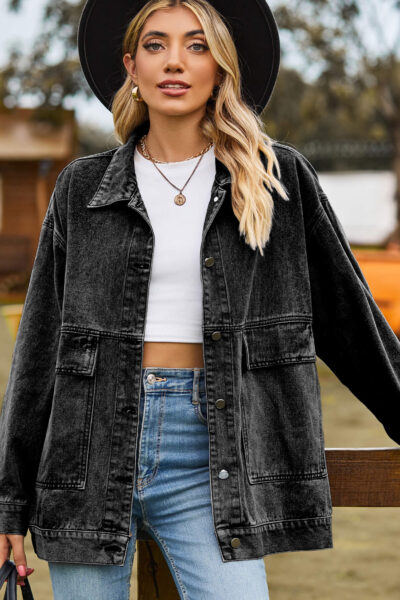 Alternative view of Black vintage classic loose-fitting denim casual jacket for women