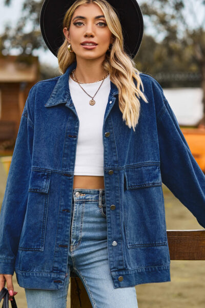 Dark blue vintage classic loose-fitting denim casual jacket