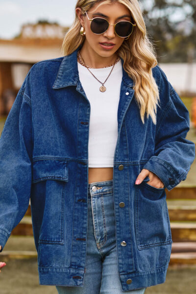 Alternative view of Dark blue vintage classic loose-fitting denim casual jacket