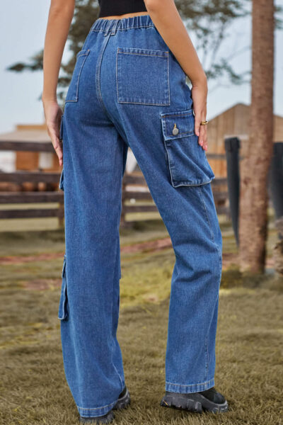 Alternative view of Blue Asymmetric Pocket Denim Utility Cargo Pants