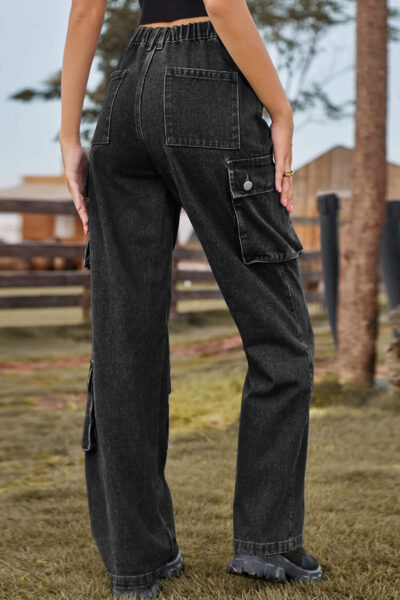 Alternative view of Black Asymmetric Pocket Denim Utility Cargo Pants