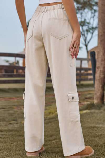 Alternative view of Light Khaki Asymmetric Pocket Denim Cargo Pants with Semi-Elastic Waist