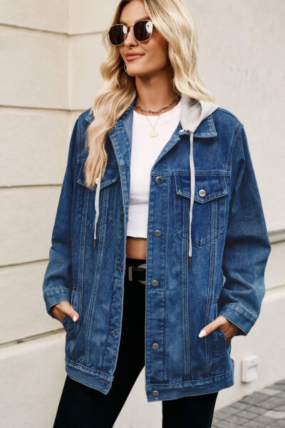 Alternative view of Dark blue classic vintage denim jacket with detachable hood