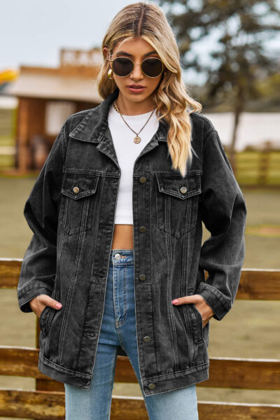 Black color classic vintage denim jacket