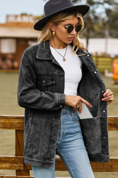 Alternative view of Black color classic vintage denim jacket