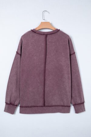 Red Sandalwood Mineral Wash Exposed Seam Side Slit Sweatshirt - Image 6
