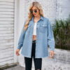 Beau Blue Washed Frayed Long Sleeve Denim Collared Top
