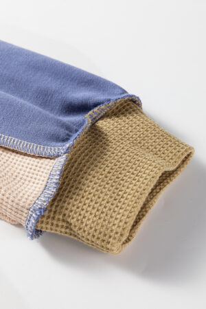 Wild Wind Color Block Mix Texture Waffle Patchwork Oversize Sweatshirt - Image 6