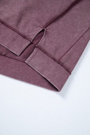 Red Sandalwood Mineral Wash Exposed Seam Side Slit Sweatshirt - Image 10