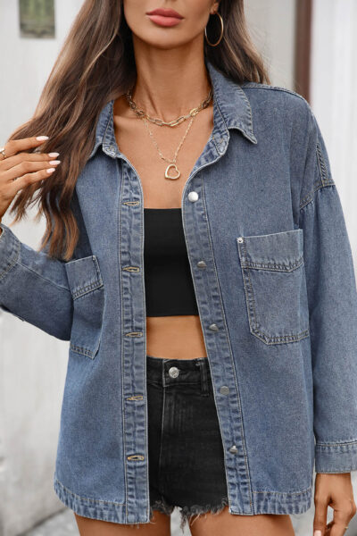 Alternative view of Beau Blue Loose Vintage Denim Overshirt Jacket with Slit Hem