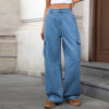 Blue Loose Fit Denim Cargo Pants with Large Side Pockets