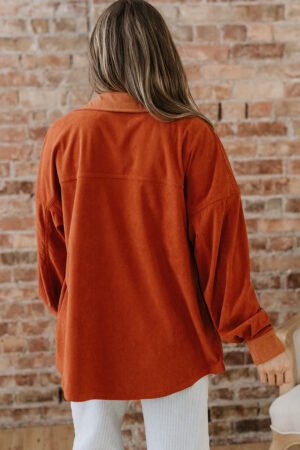 Gold Flame Velvet Flap Pockets Drop Shoulder Casual Shacket - Image 10