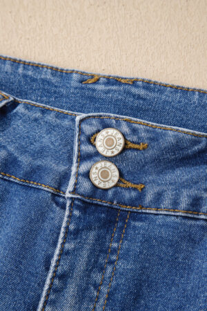 Sky Blue Double Button Zip Fly Straight Leg Jeans - Image 7