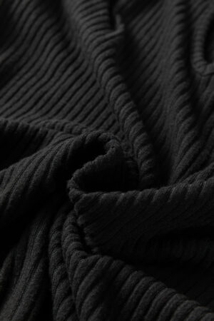 Black Ribbed Notched Neck Knit Long Sleeve Leggings Two Pieces Lounge Set - Image 10