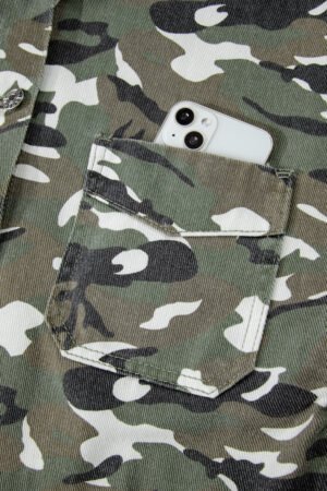 Green Camo Chest Pockets Loose Jean Jacket - Image 8