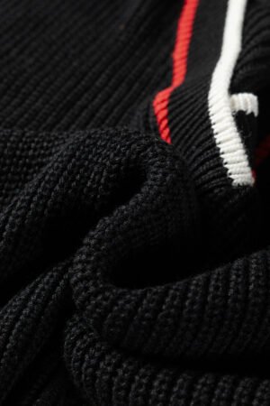 Black Contrast Striped Trim V Neck Drop Shoulder Sweater - Image 10