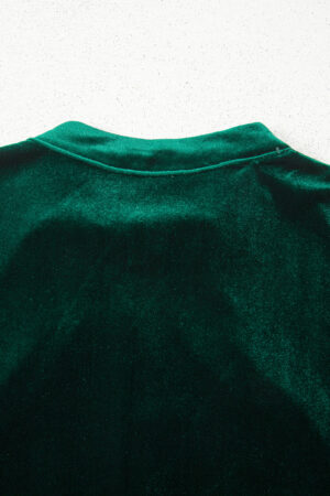 Evergreen Asymmetric Button Keyhole Neck Long Sleeve Velvet Blouse - Image 12