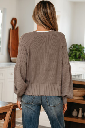 Goat Mixed Texture Knit Button V Neck Sweater Cardigan - Image 14