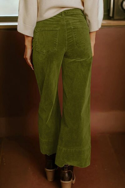 Alternative view of Vineyard Green Corduroy Solid Color High Waist Wide Leg Pants