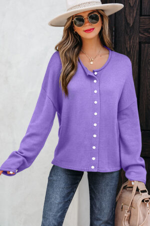Wisteria Solid Color Knit Button Drop Shoulder Sweater Cardigan - Image 13
