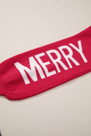 Fiery Red HO HO HO MERRY CHRISTMAS Drop Shoulder Loose Sweater - Image 10