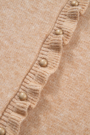 Oatmeal Ruffle Trim Gold Button Sweater Cardigan - Image 12
