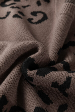 Camel Asymmetric Leopard Print Detail Drop Shoulder Sweater - Image 8