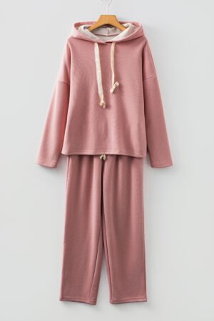 Rose Tan Lace Drawstring Pullover Hoodie and High Waist Pants Corduroy Suit - Image 10
