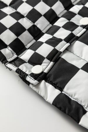Black Double Checked Stand Collar Cropped Puffer Vest - Image 8