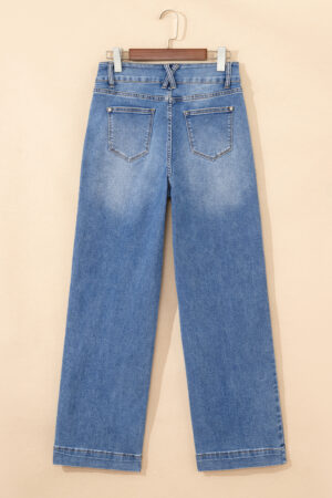 Sky Blue Double Button Zip Fly Straight Leg Jeans - Image 5