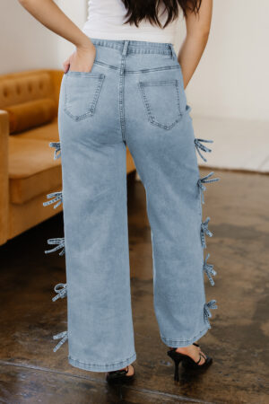 Beau Blue Bow Knot Side Detail Straight Leg Loose Jeans - Image 7