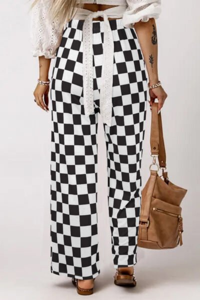 Alternative view of Black 2-Tone Checked Print High Waist Wide Leg Pants