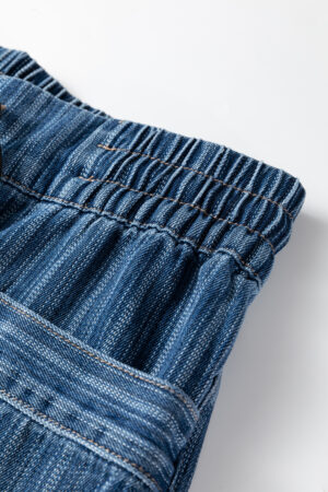 Blue Stripe Contrasted Drawstring Pocketed Loose Jeans - Image 10
