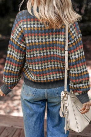 Gray Dotty Pattern Knit Button Front V Neck Sweater Cardigan - Image 15