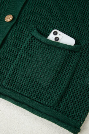 Blackish Green Plus Size Golden Accent Buttons Short Sweater Cardigan - Image 21