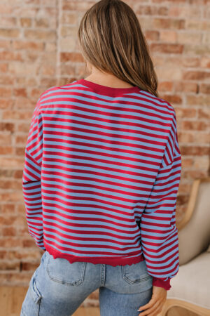 Red Stripe Exposed Seam Contrast Ribbed Trim Oversize Sweatshirt - Image 9
