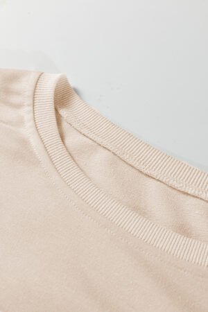 Beige Flower Patched Mineral Wash Round Neck Plus Size Top - Image 12